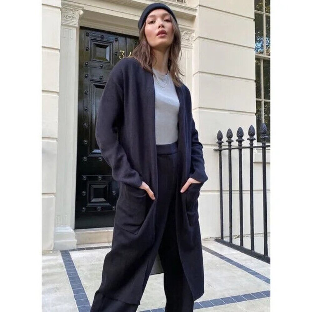 Aritzia Babaton Lance Open Front Long Cardigan Sweater Jacket Black Size S